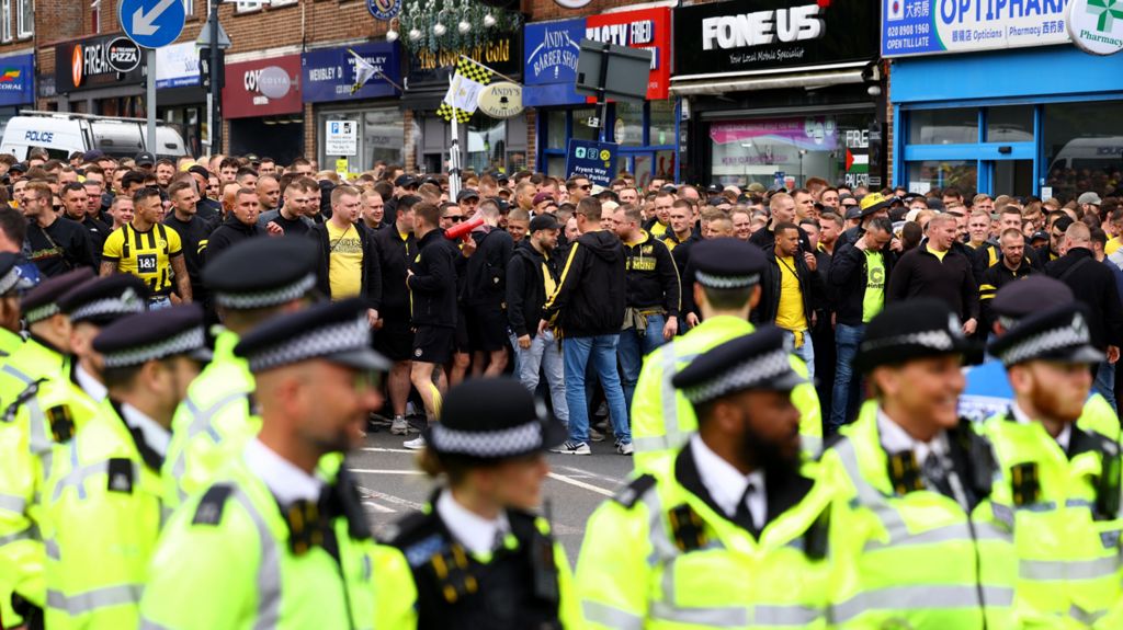 Borussia Dortmund fans outside Wembley Stadium before the match