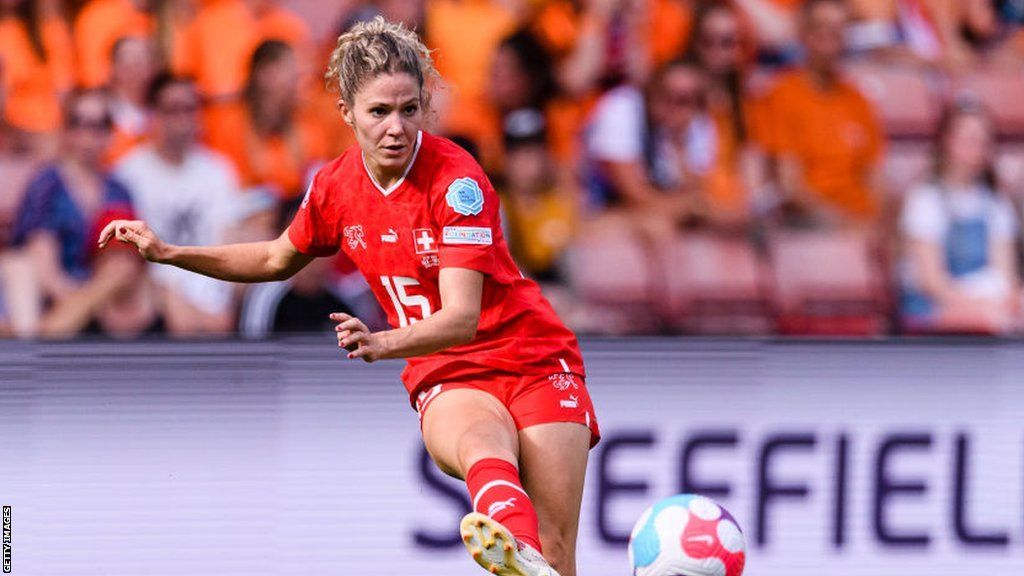 Luana Buhler playing for Switzerland during the Women's Euros in 2022