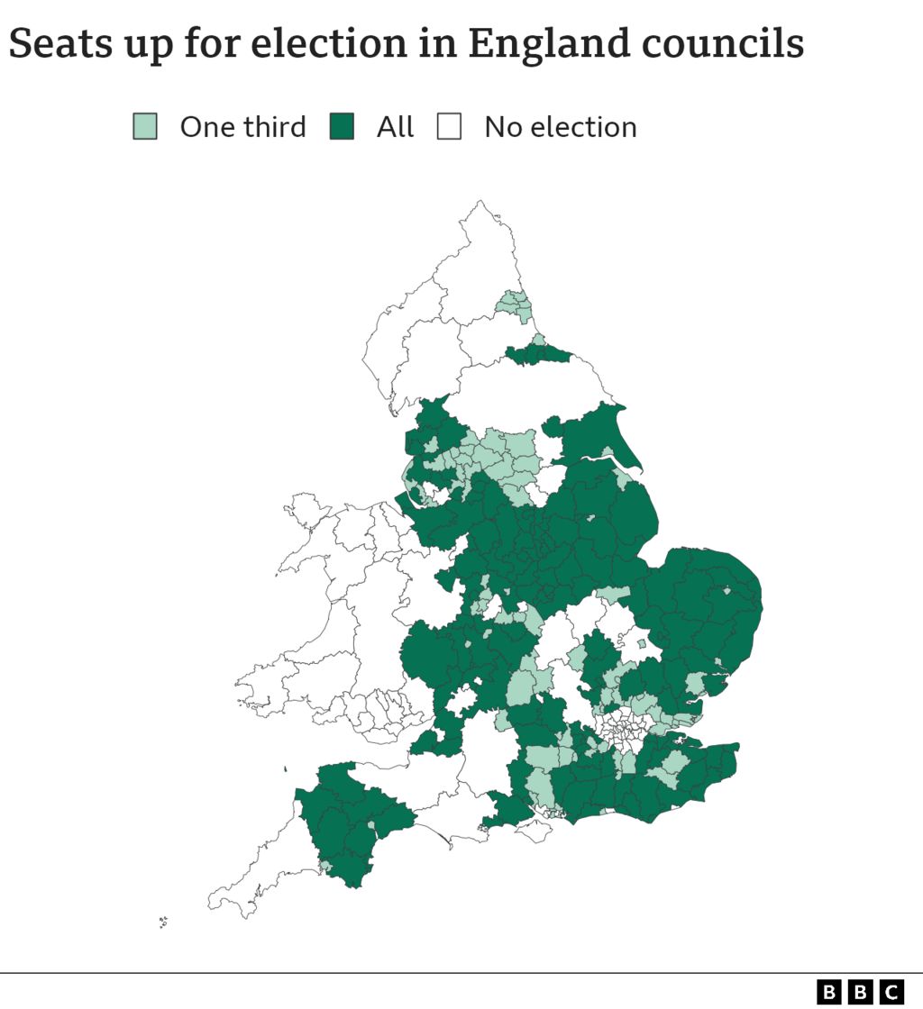 A map of England showing where the seats up for election are