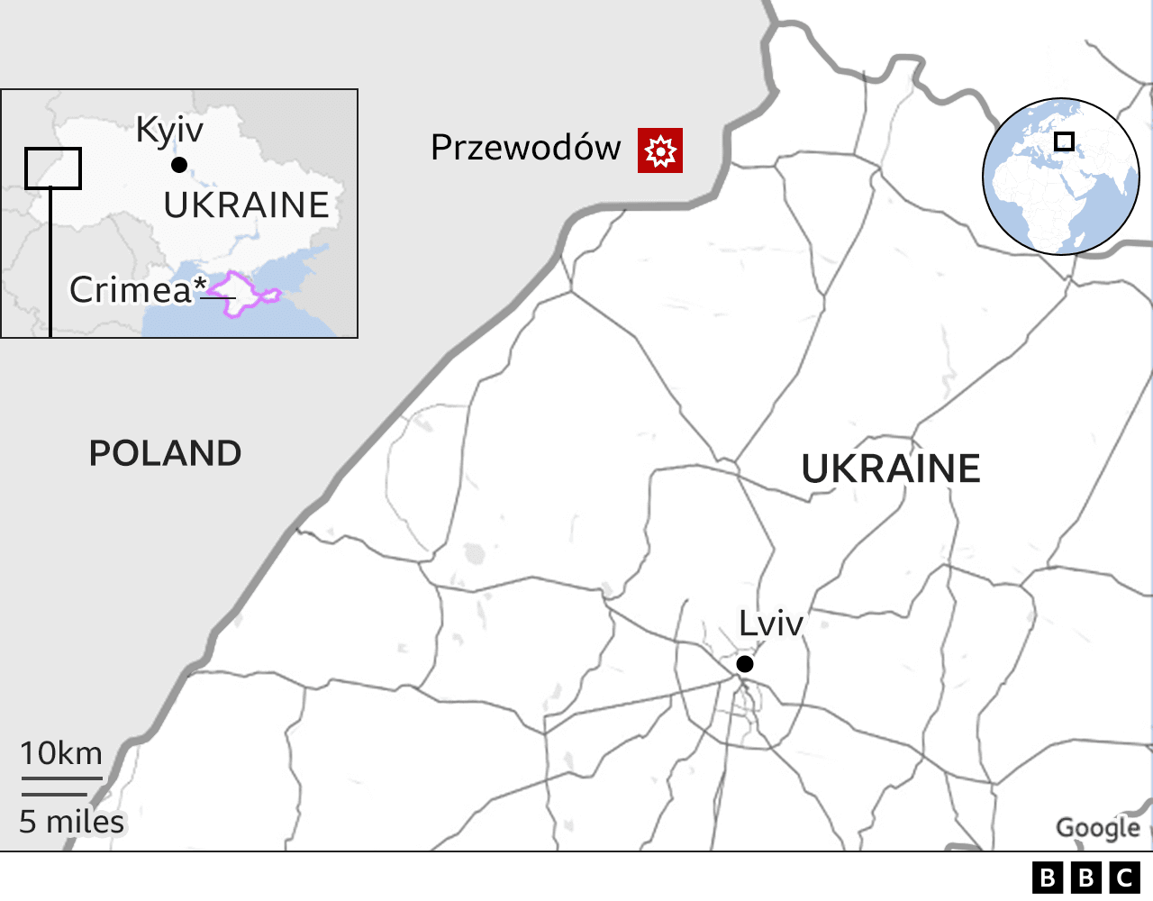 A map showing the location of the incident in Poland
