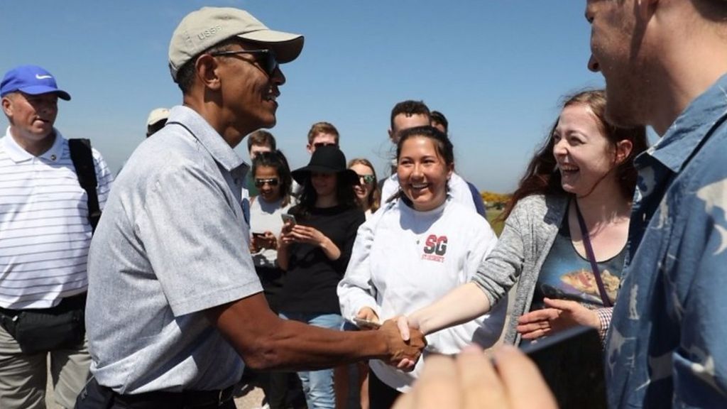 Obama tees off in Scotland