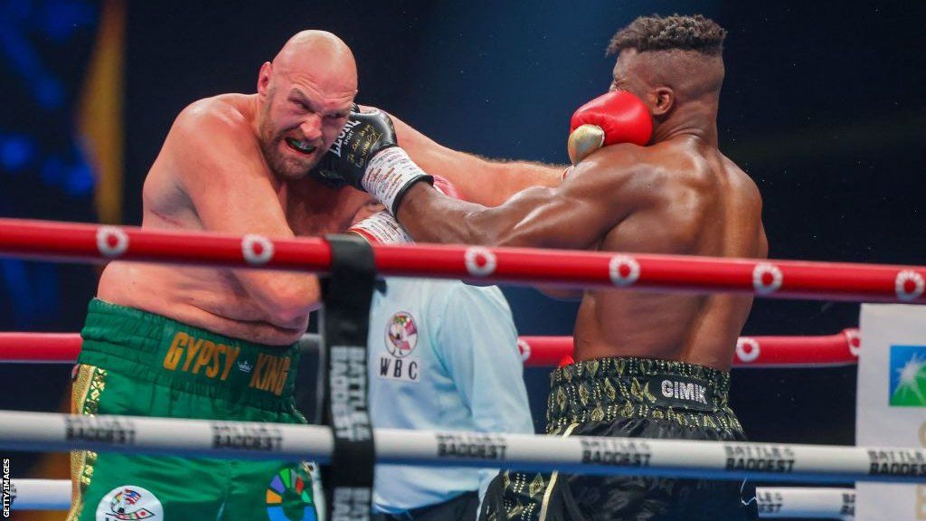 Tyson Fury fights against Francis Ngannou during their heavyweight boxing match in Riyadh in October