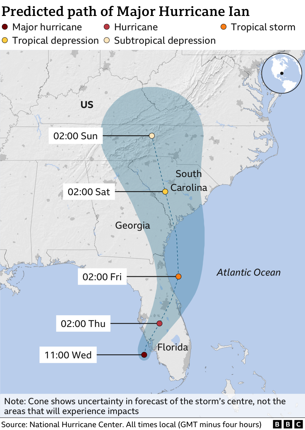 Predicted path of Hurricane Ian Updated Sep 28 v2