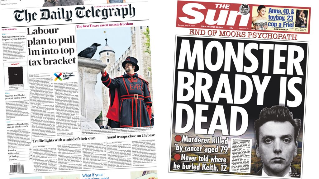 Newspaper headlines Labour tax plans and Ian Brady's death BBC News