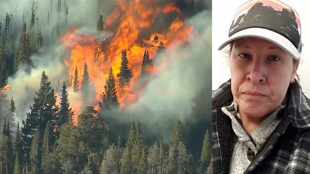 Composite image of wildfire and teacher CarrieAnn Fain
