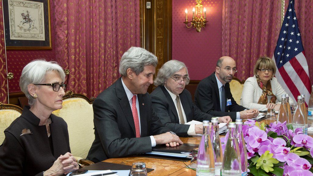 US Secretary of State John Kerry (2nd L) sits at the negotiating table with US Under Secretary for Political Affairs Wendy Sherman (L), US Secretary of Energy Ernest Moniz (C), Robert Malley (2nd R) from the US National Security Council and European Union Political Director Helga Schmid (R) during a negotiation session with Iran's Foreign Minister Javad Zarif (Unseen) over Iran's nuclear program in Lausanne March 20, 2015. Marathon talks towards an Iran nuclear deal picked up pace as US President Barack Obama appealed to Tehran to seize an 'historic' opportunity and begin a 'brighter future'