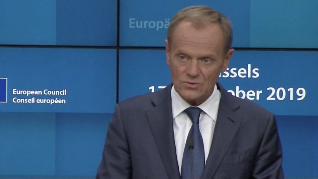EU Council President Donald Tusk holds a press conference on the blocking of prospective EU members