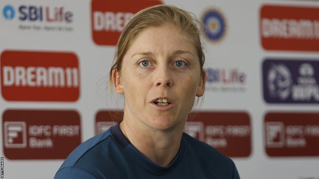 England captain Heather Knight speaks to the press before the Test match against India in Mumbai