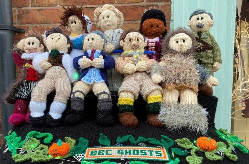 A postbox topper with the cast of the BBC show 'Ghosts'