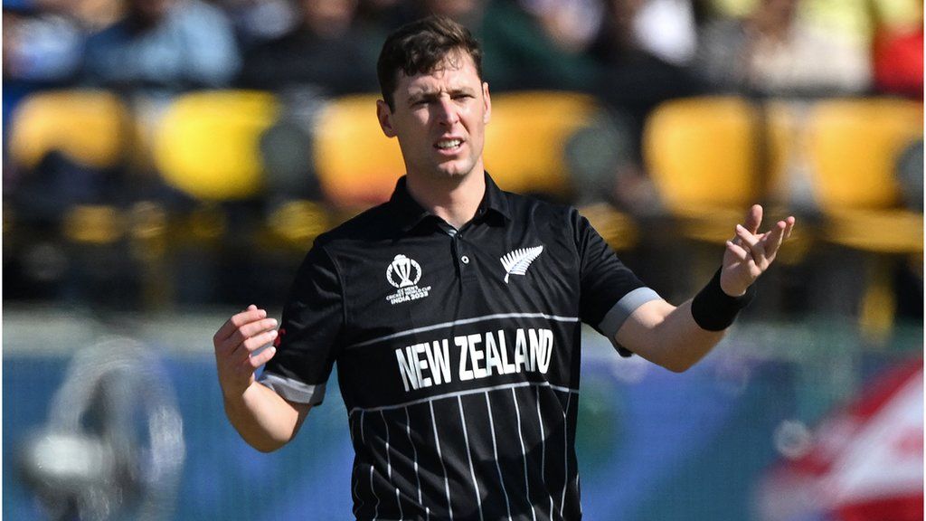 Matt Henry prepares to bowl during one of New Zealand's 2023 Cricket World Cup fixtures