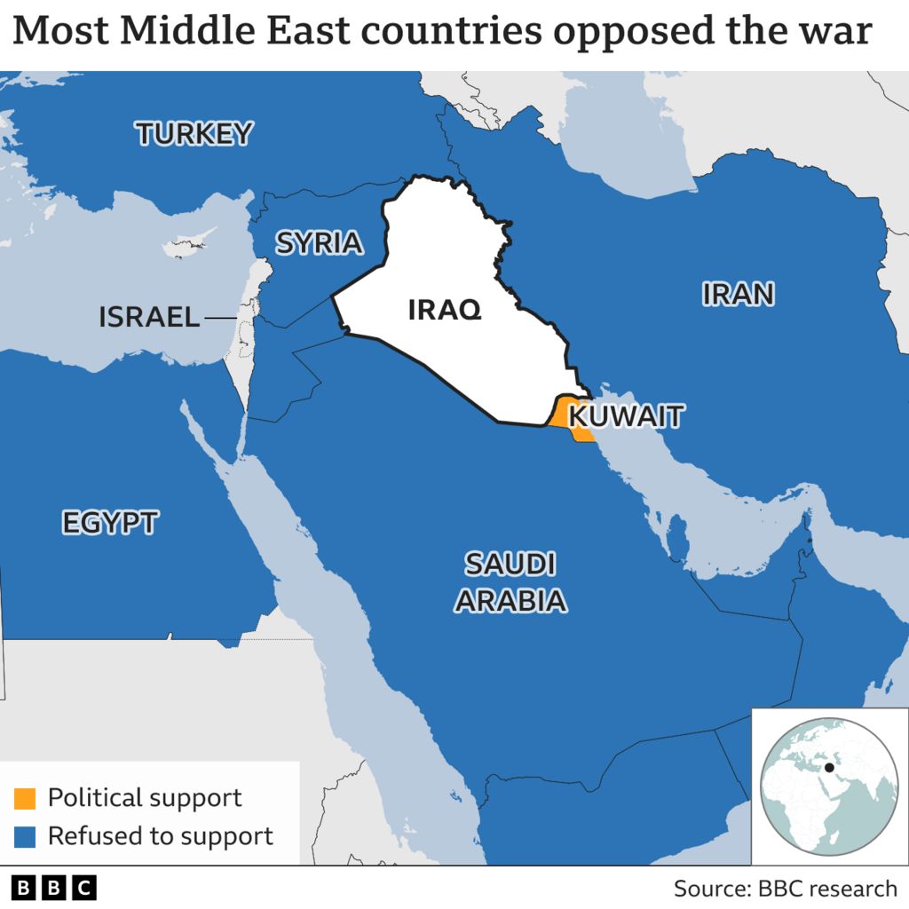 Map showing proponents and opponents of Iraq War in the Middle East