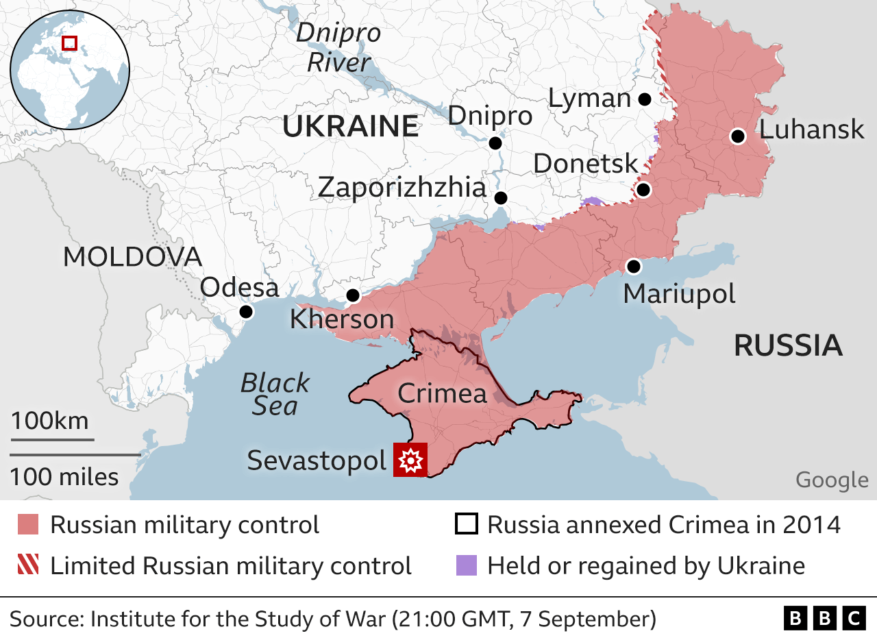 A map showing Crimea and the Sevastopol shipyard
