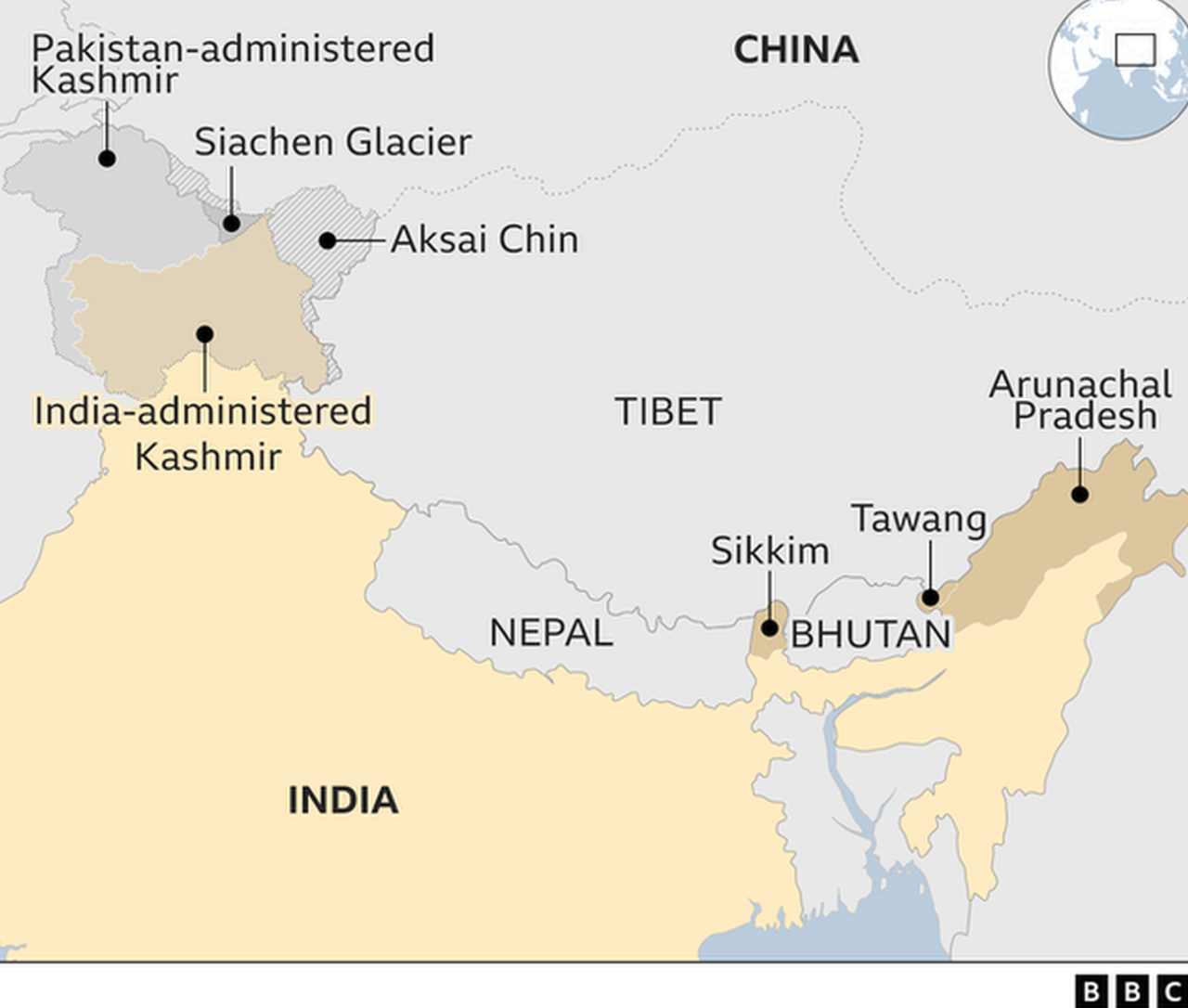 A map of India and China