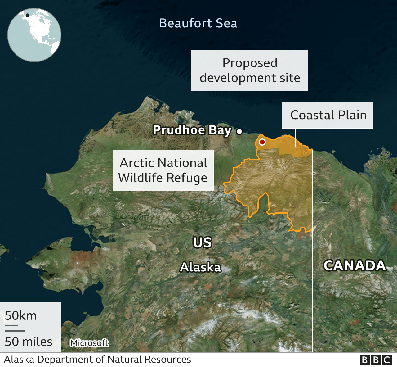 Map showing Arctic National Wildlife Refuge in Alaska