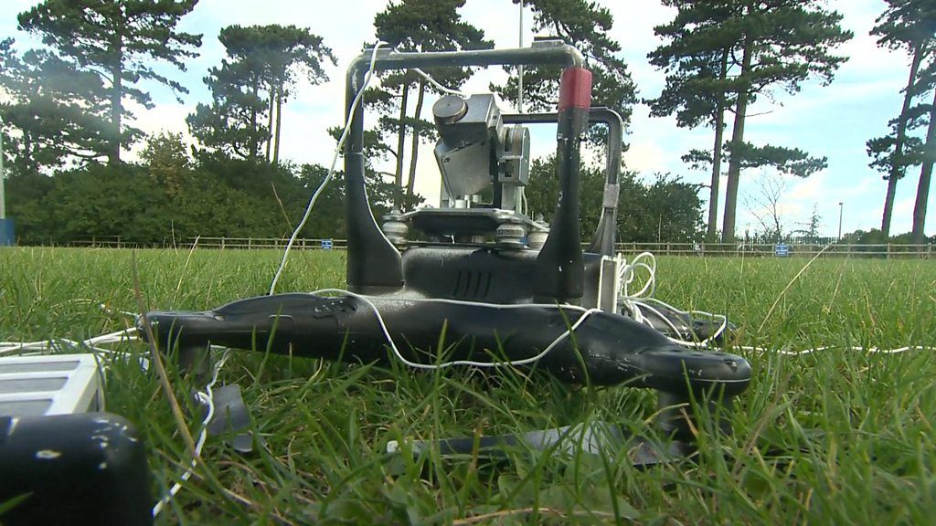 Drone brought down by drone net device