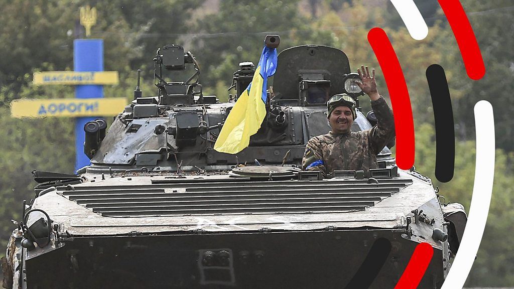 Graphic of tank with Ukrainian flag