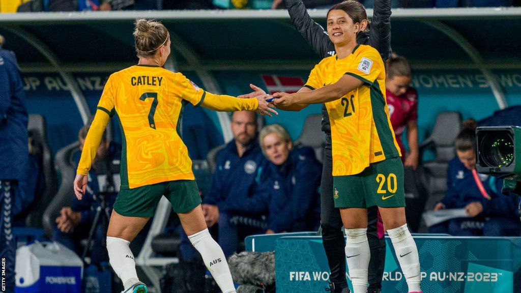 Sam Kerr is given the captain's armband by Steph Catley