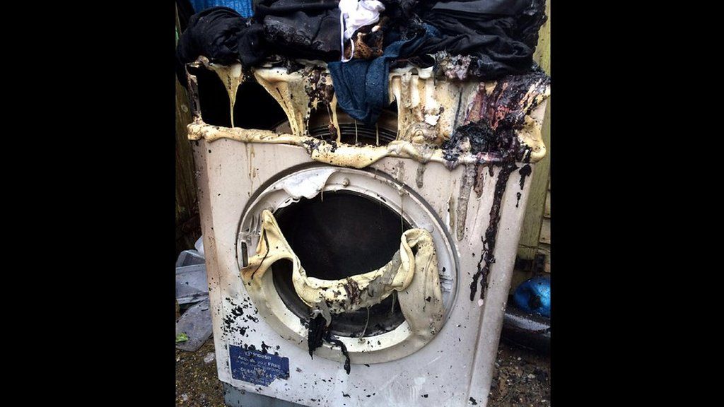 The destroyed tumble dryer