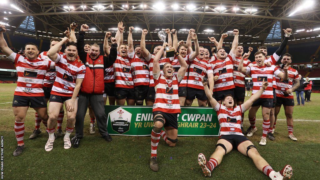 Llandovery players celebrate their victory