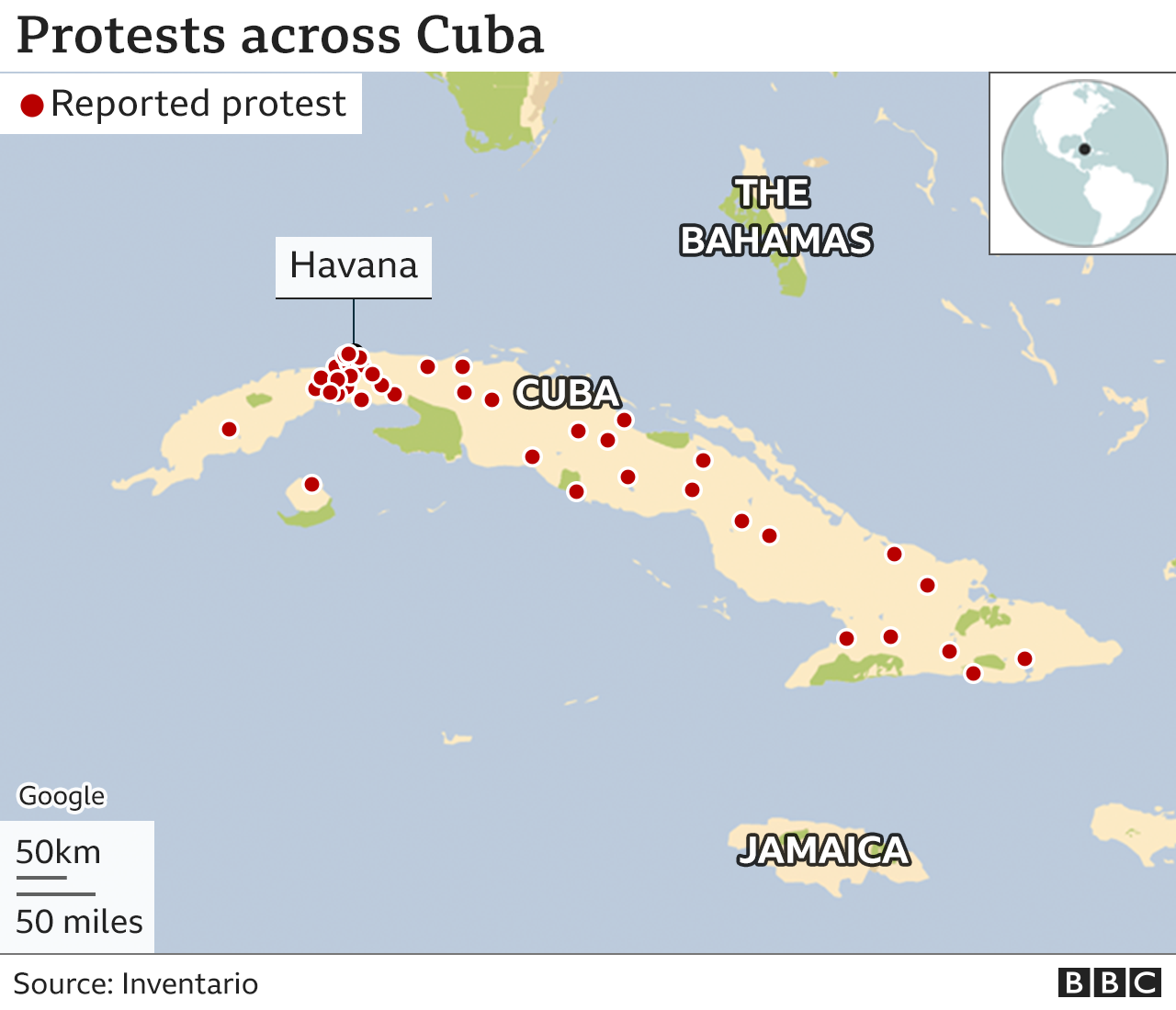 Cuba protests: Arrests after thousands rally against government _119358254_cuba_protests_640-nc