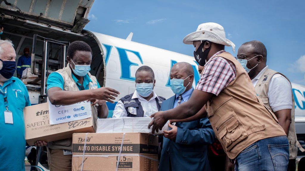 Vaccines arriving by plane in Goma, DR Congo