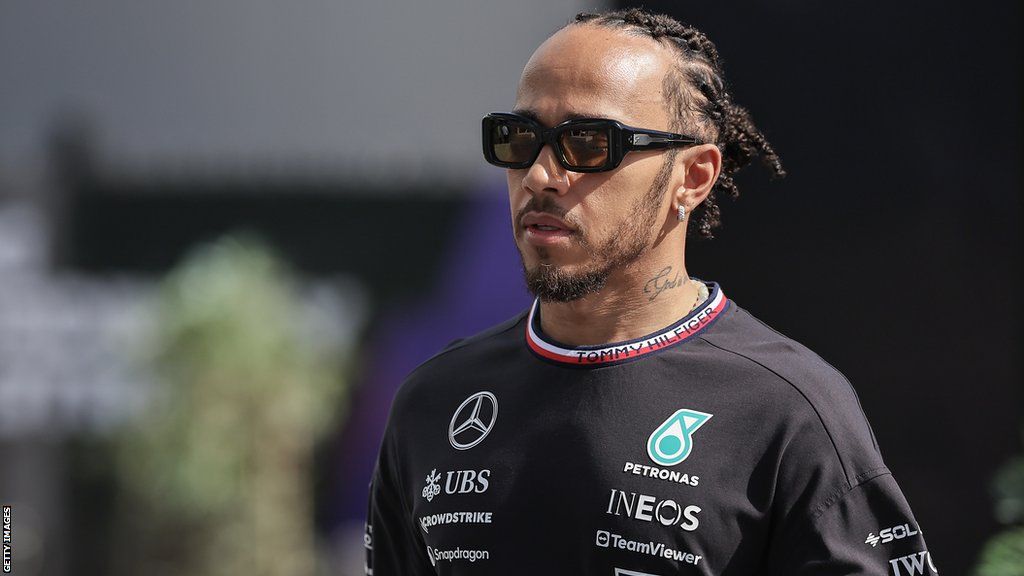 Mercedes F1 driver Lewis Hamilton walking around during the Saudi Arabia Grand Prix