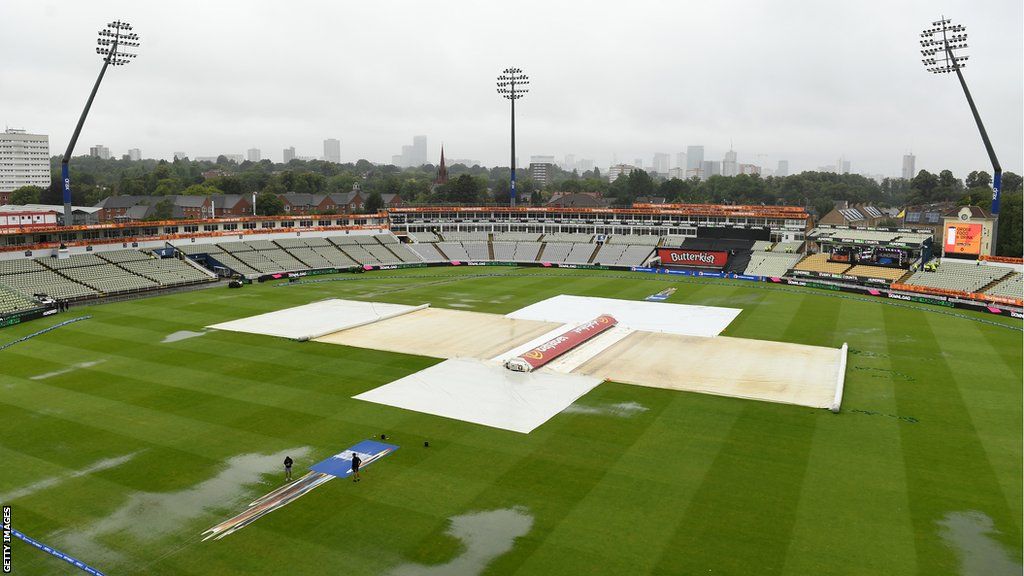 Edgbaston stadium with covers on the pitch