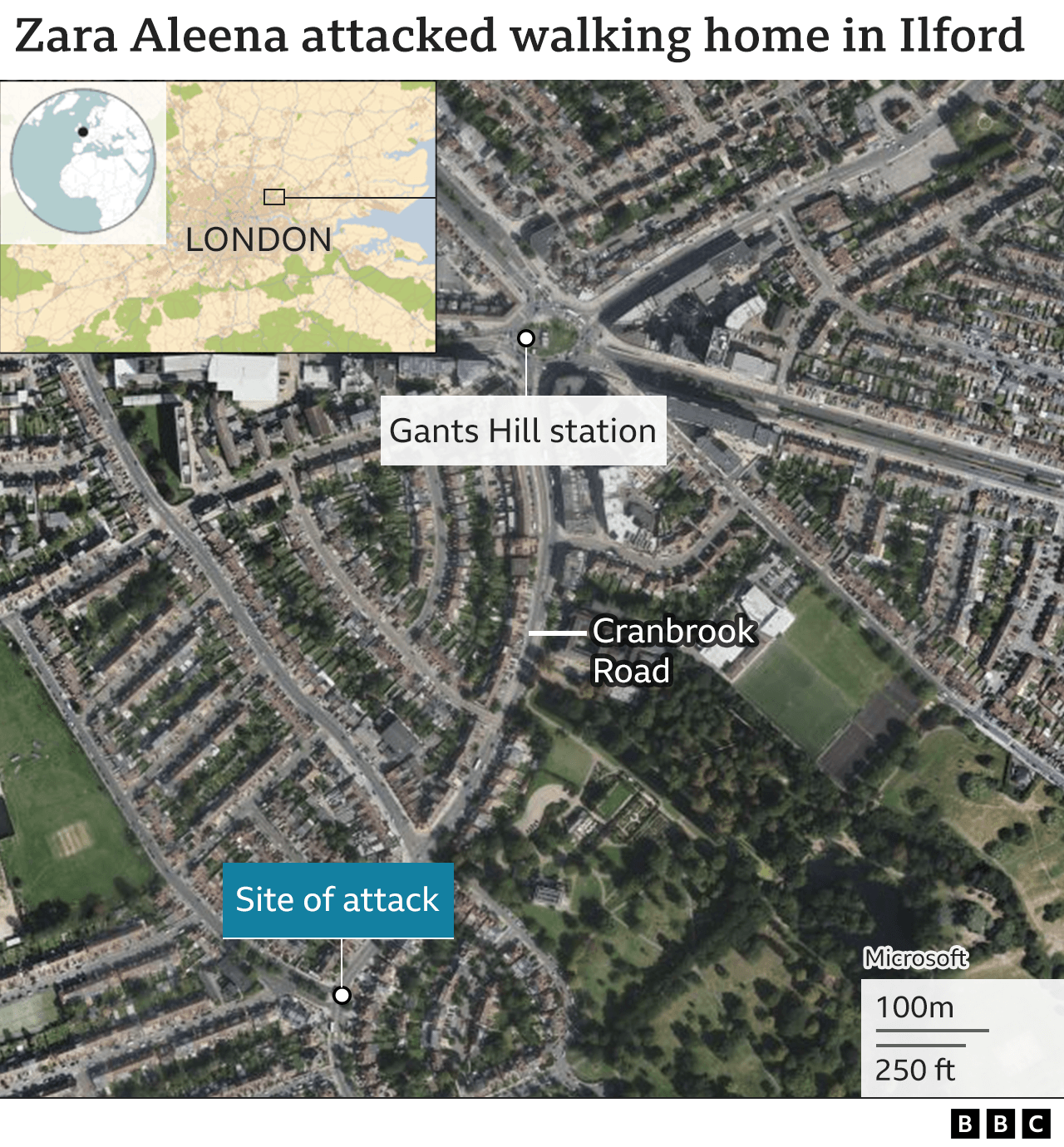 Map showing site of attack in Ilford