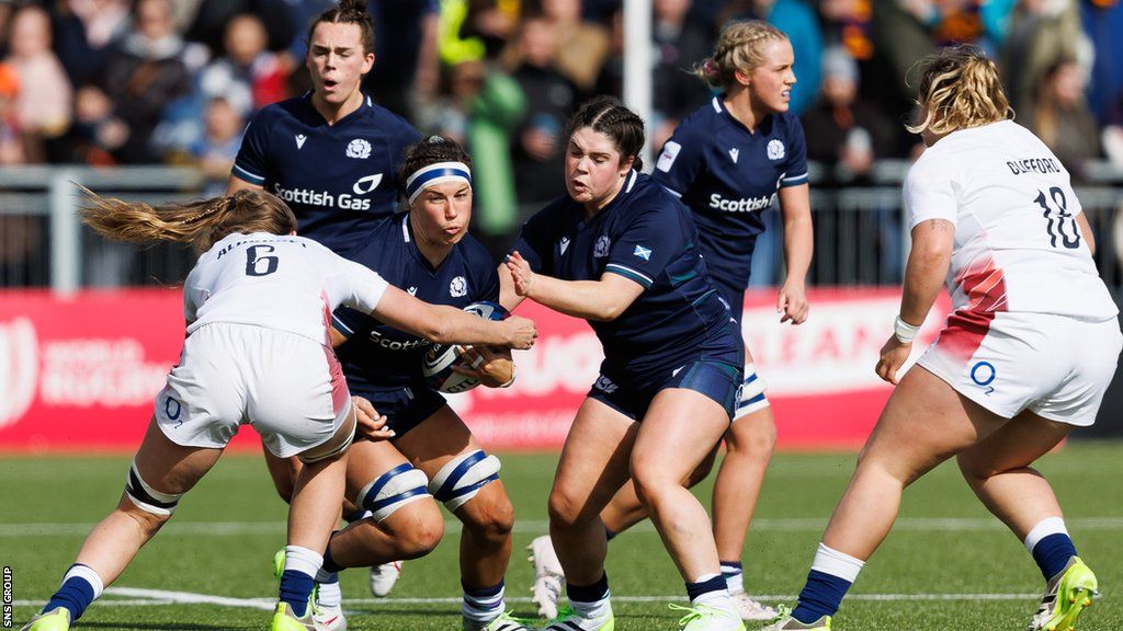 Scotland in action in their bruising home defeat by champions England last week