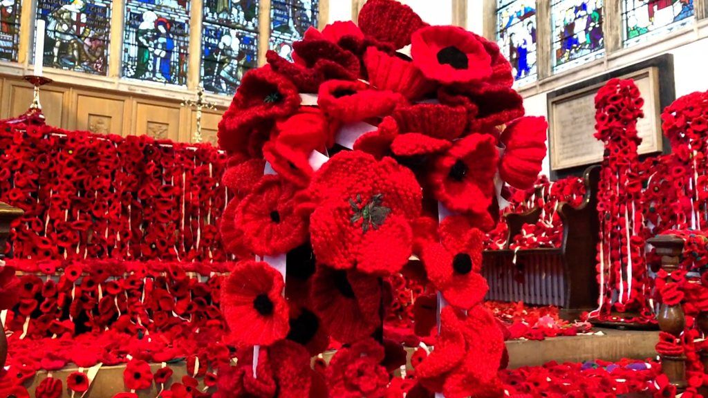 Poppy display in Norwich church