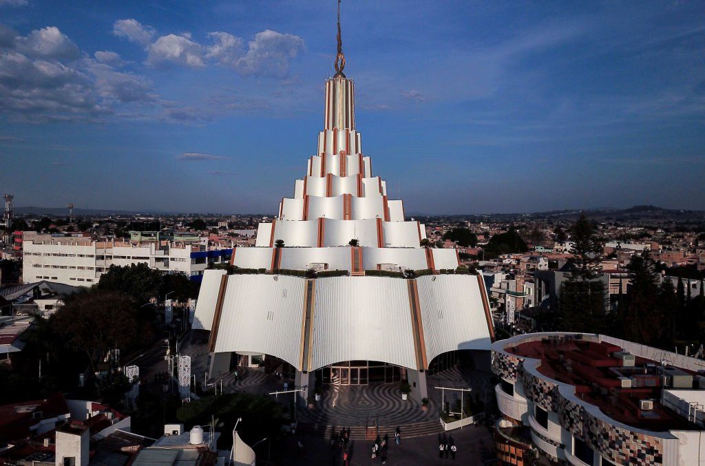 Aerial picture of the international headquarters of the Church 'La Luz Del Mundo' (Light of the World) in Guadalajara, Jalisco State, Mexico on June 9, 2019.