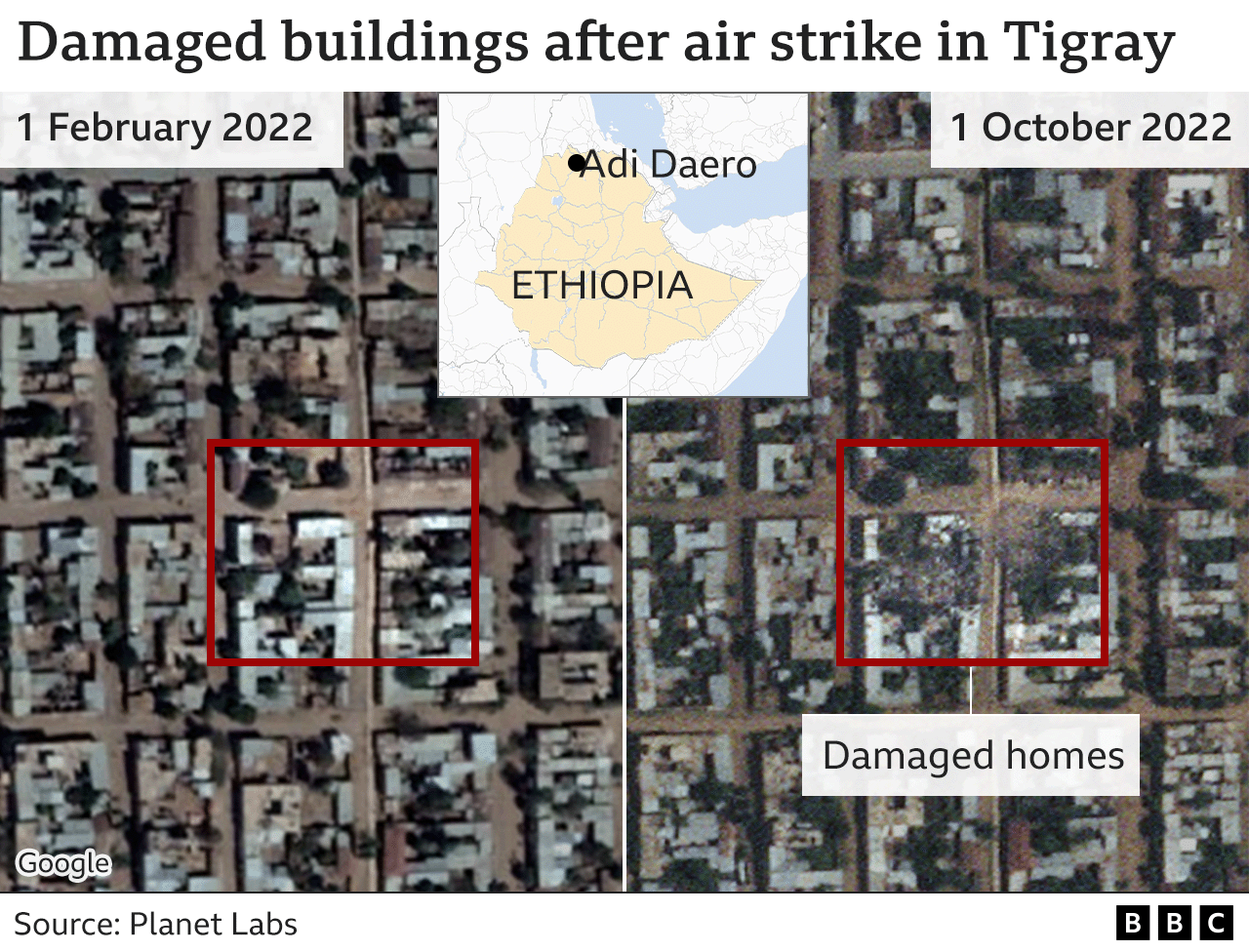 Satellite images of before and after the attack