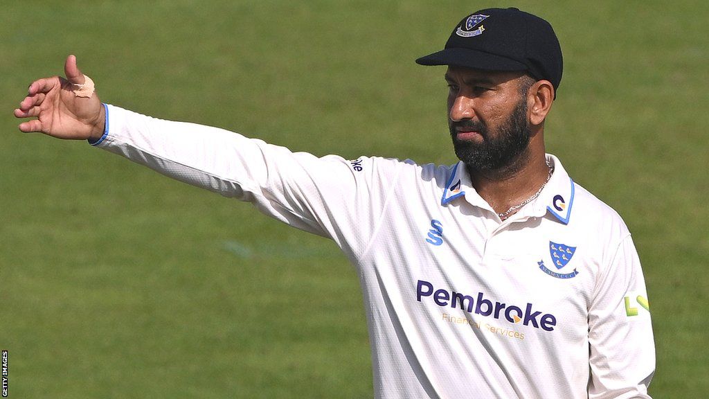 Cheteshwar Pujara in action in the field for Sussex