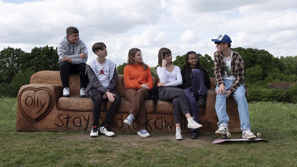 Ben, Jacob, Marianna, Poppy, Izzy and Patrick on Olly's memorial bench