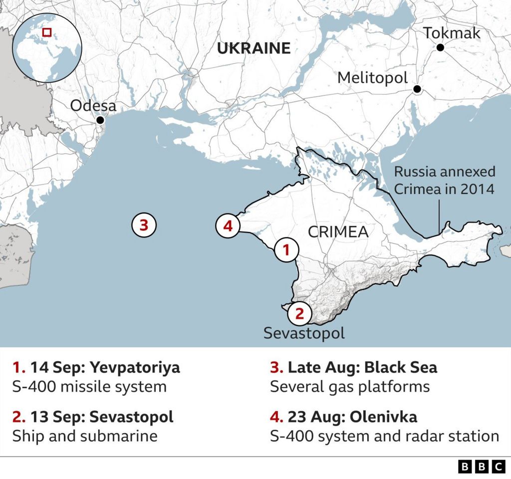 Graphic map showing Ukrainian strikes on Crimea