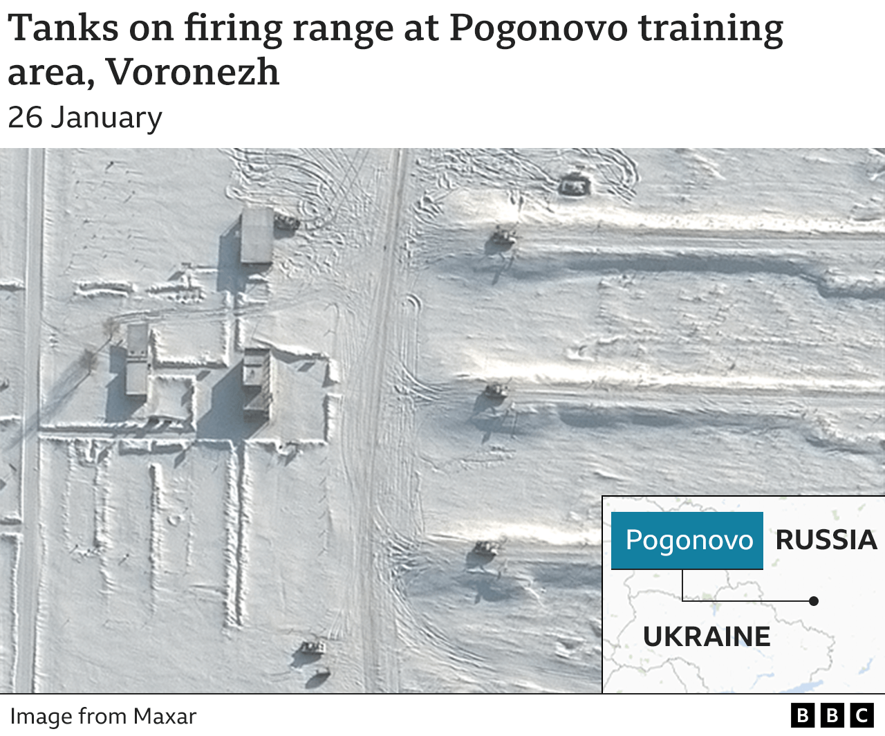 Satellite image showing tanks on firing range in Voronezh