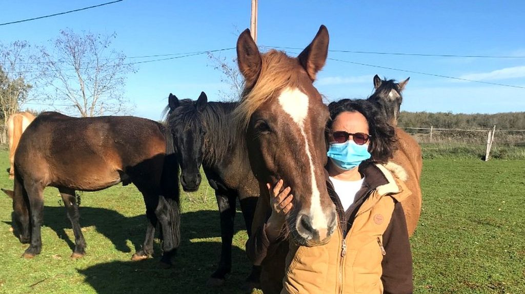Delphine Chriqui with her horses
