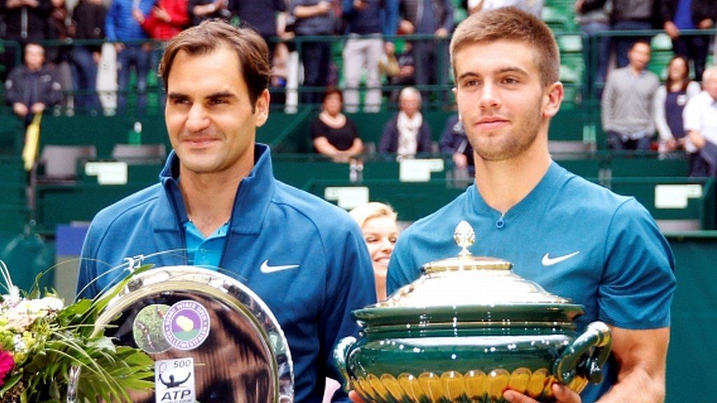 Federer and Coric with the trophies