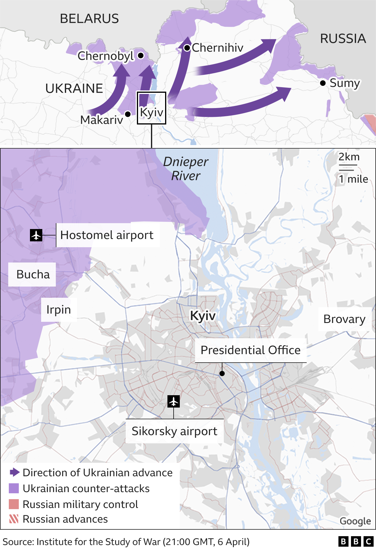 Map showing how Russian forces have withdrawn from around the Kyiv.