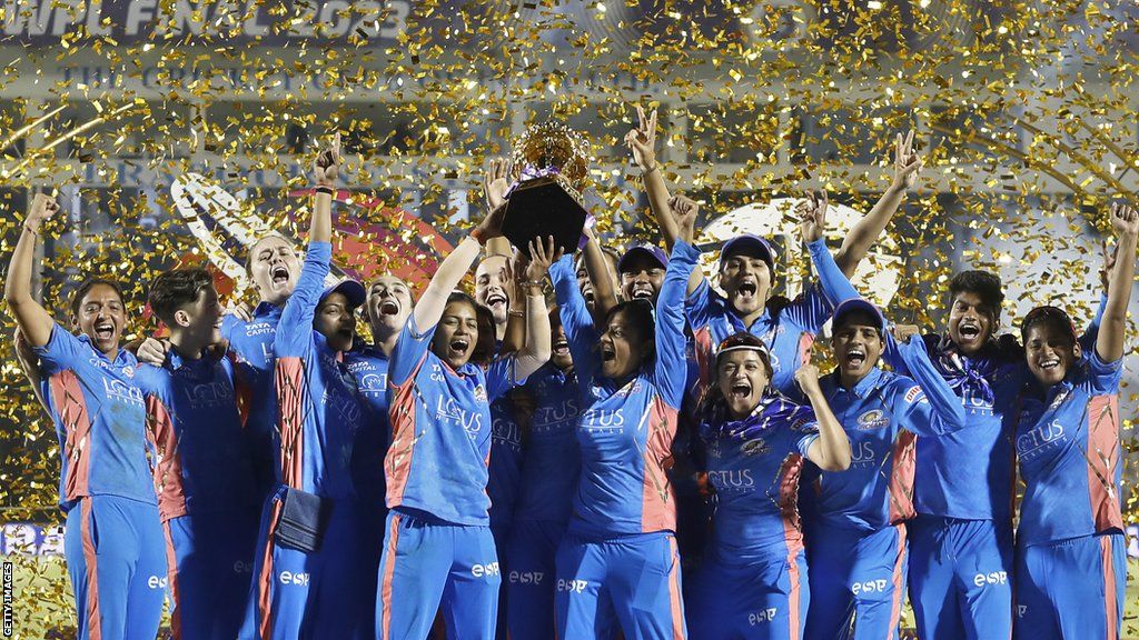 Mumbai Indians women celebrate winning the WPL