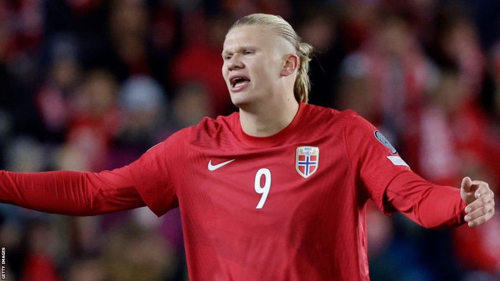 Norway's Erling Haaland is exasperated during Norway's loss to Spain