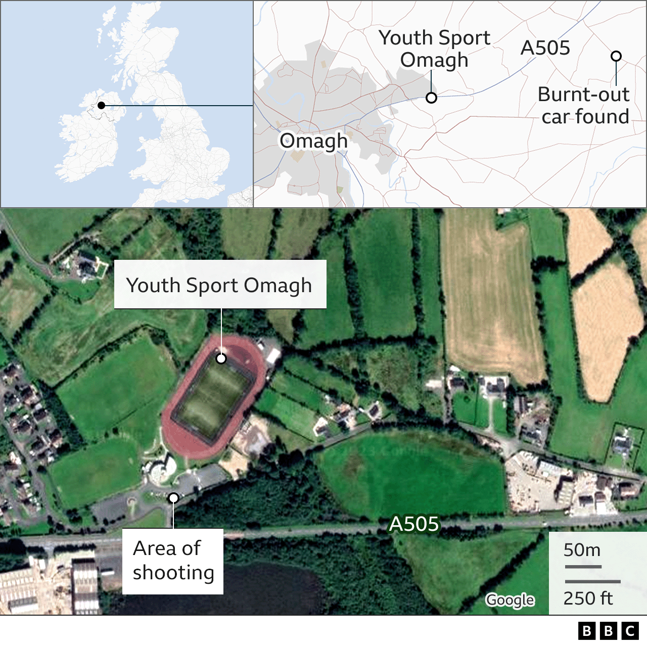 Map of shooting at Youth Sport Omagh