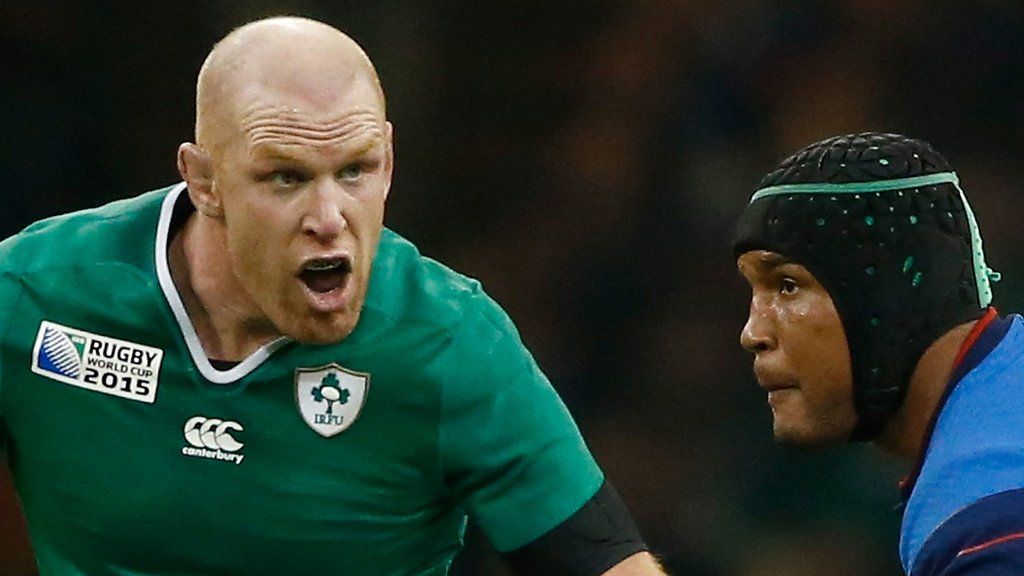 Paul O'Connell lines up Thierry Dusautoir during his playing days for Ireland