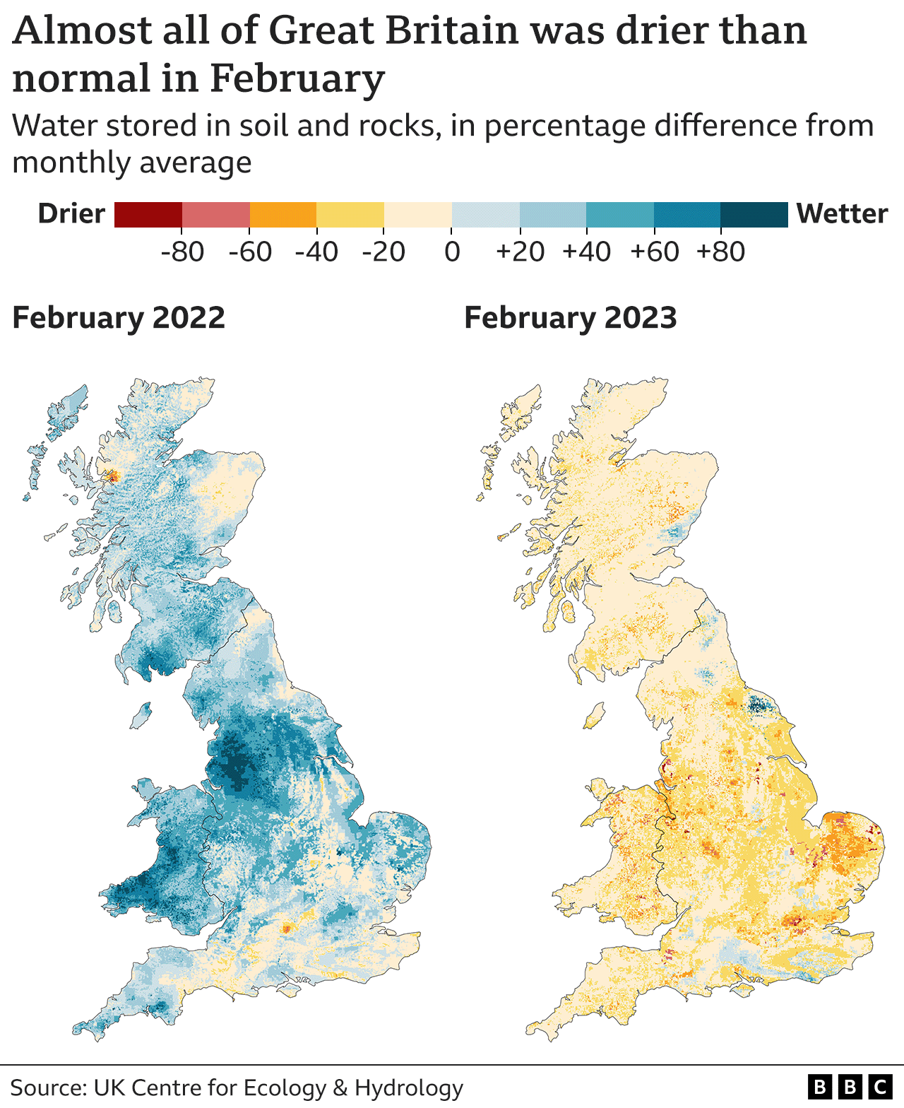 Areas with low subsurface wetness could potentially have drought if dry conditions continue