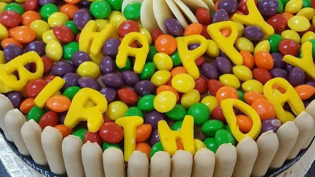 Birthday cake with Skittles