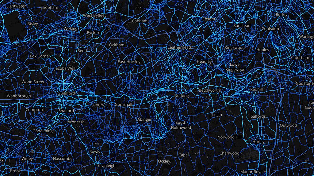 Surrey - running routes (by Strava users 2015)