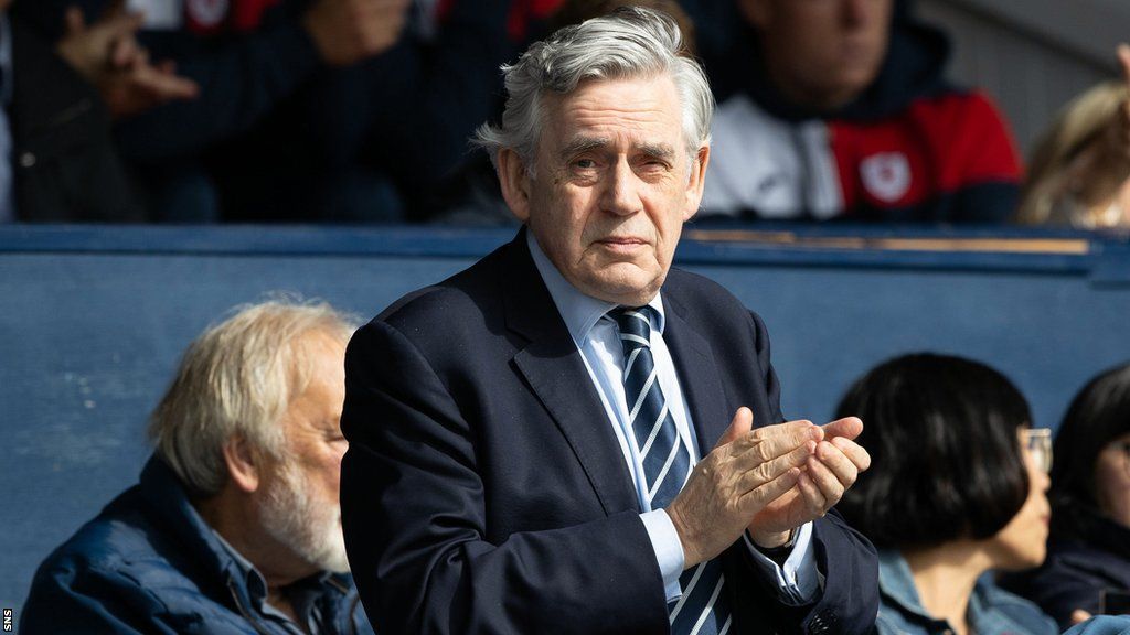 Former prime minister and Labour Party leader Gordon Brown attends the match between Raith Rovers and Dunfermline in the Viaplay Cup