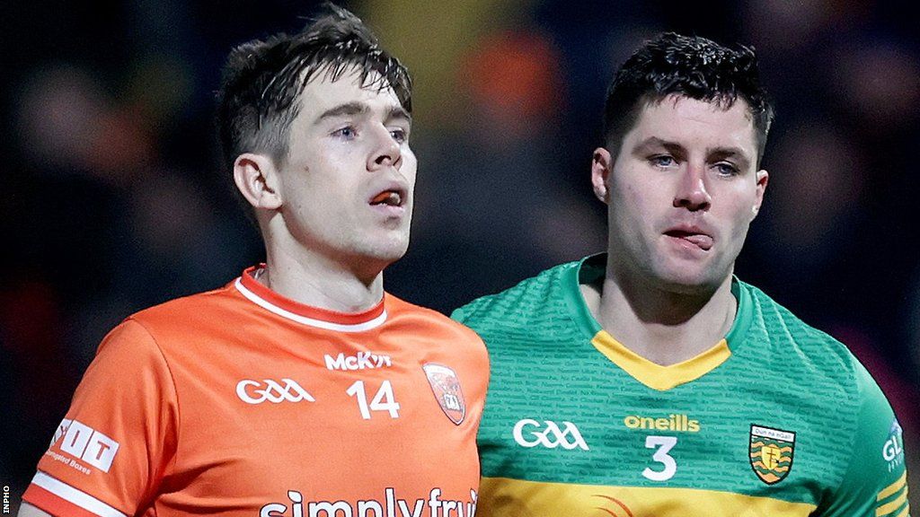 Brendan McCole with Armagh's Andrew Murnin during last season's Division One game