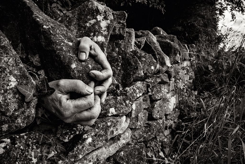 Hands of dry stone waller Jo Webb