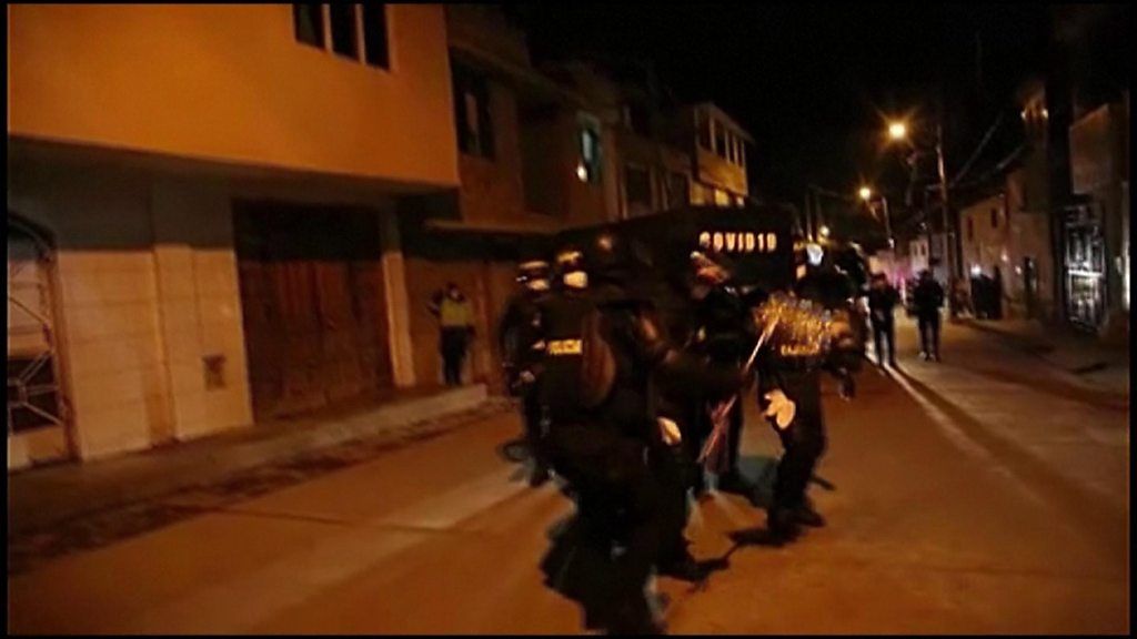 Peruvian police oficers dance to raise awareness of the dangers of coronavirus